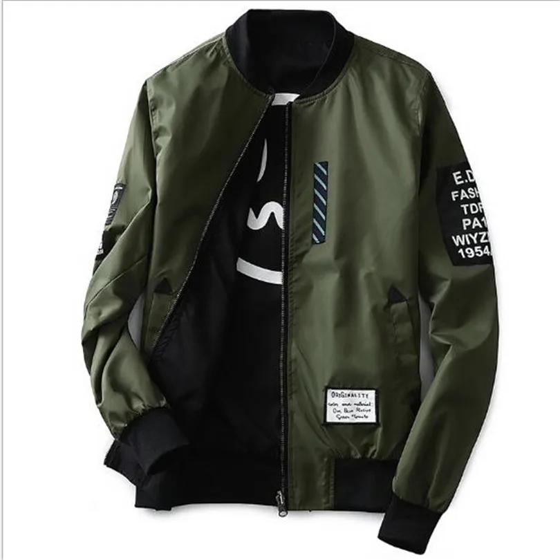 Asstserie Bomber Jacket Men Pilot with Patches Green Both Side Wear Thin Wind Breaker | Мужская одежда