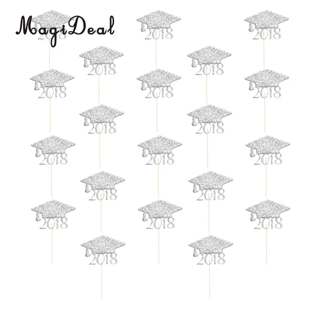 MagiDeal 20pcs 2018 Graduation Cap Cake Toppers Grad Party Cupcake Picks Decorations