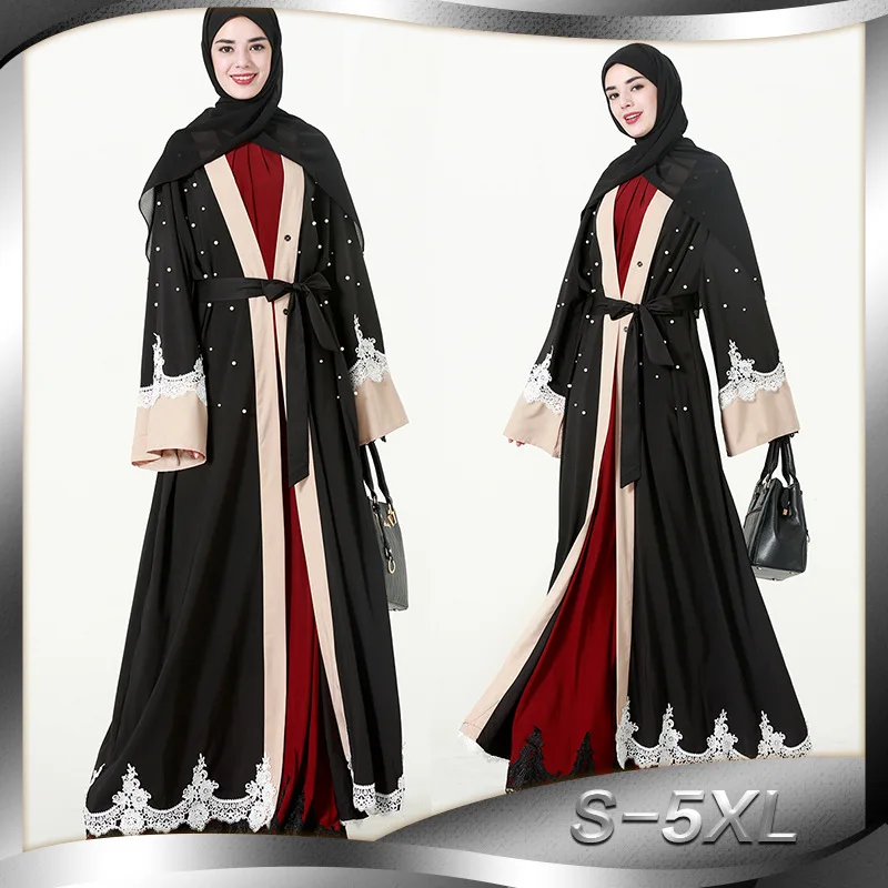 

2019 Women Cardigan Abaya Muslim Dress Plus Size 5XL Appliques Long Kaftan Dresses Dubai Turkse Nieuwe Jurken