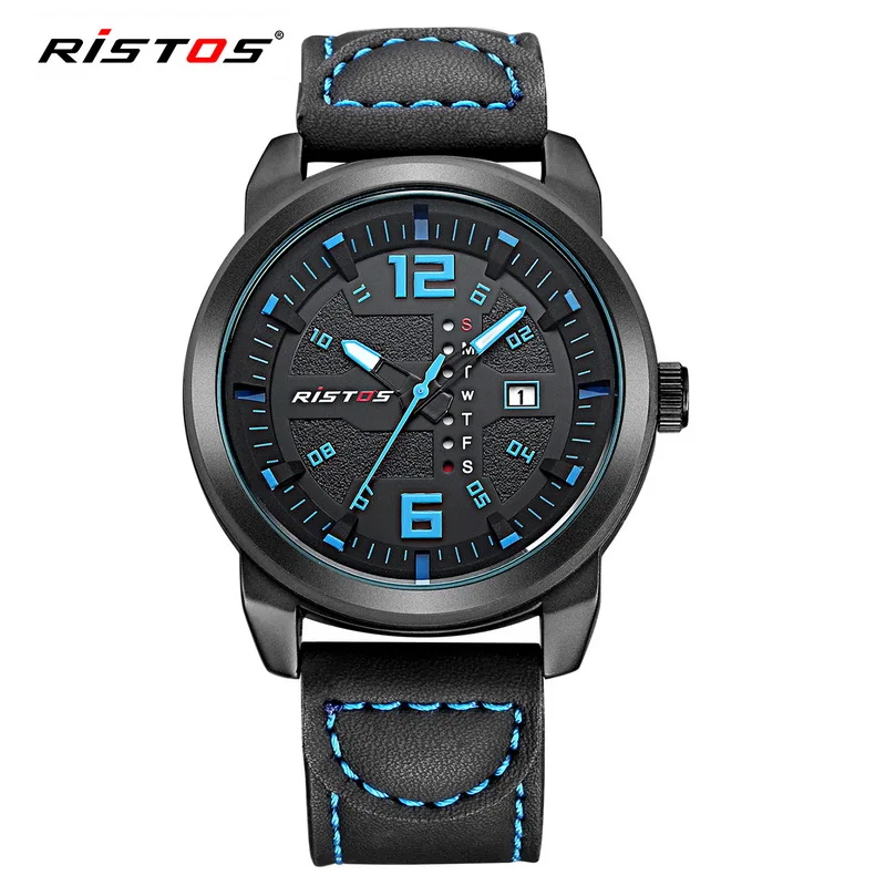 

2018 Ristos Top Brand Men Quartz Analog Watch Casual Leather Watches Reloj Masculino Hombre Male Fashion Sport Design Man 93011
