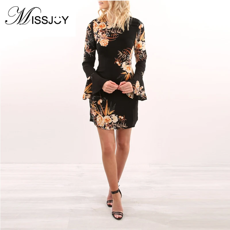MISSJOY богемное платье с цветочным рисунком черный colorblock цветок печати Труба