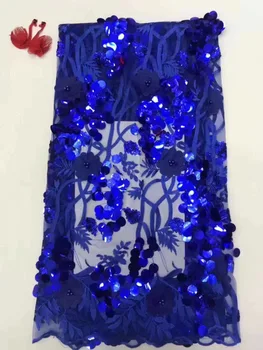 

Royal Blue African Lace Fabric 2019 High Quality French Velvet Lace Fabric With Sequins Lace Fabric For Wedding Party Dress