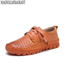 Летняя женская обувь; повседневная обувь ручной работы из натуральной кожи с вырезами; дышащая обувь на плоской платформе с цветочным принтом; sapato feminino; k1