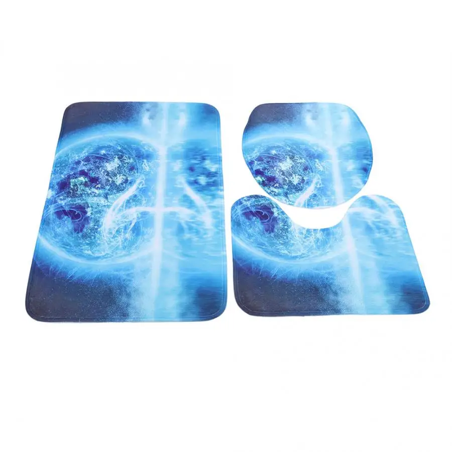 3Pcs Starry Sky Printed Non-Slip Shower Bathroom Mat Pedestal Rug Toilet Lid Cover bathroom kit