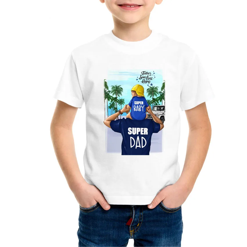 Стильная футболка для папы и сына футболка для суперпапы и суперребенка одинаковые футболки для всей семьи для мужчин и мальчиков мужской день отца