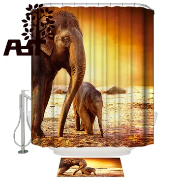 

Art Store African Elephant Mother And Son Warm Family Sun Shower Curtain Bath Sets With Rugs Bathroom Accessory Sets 2 Piece
