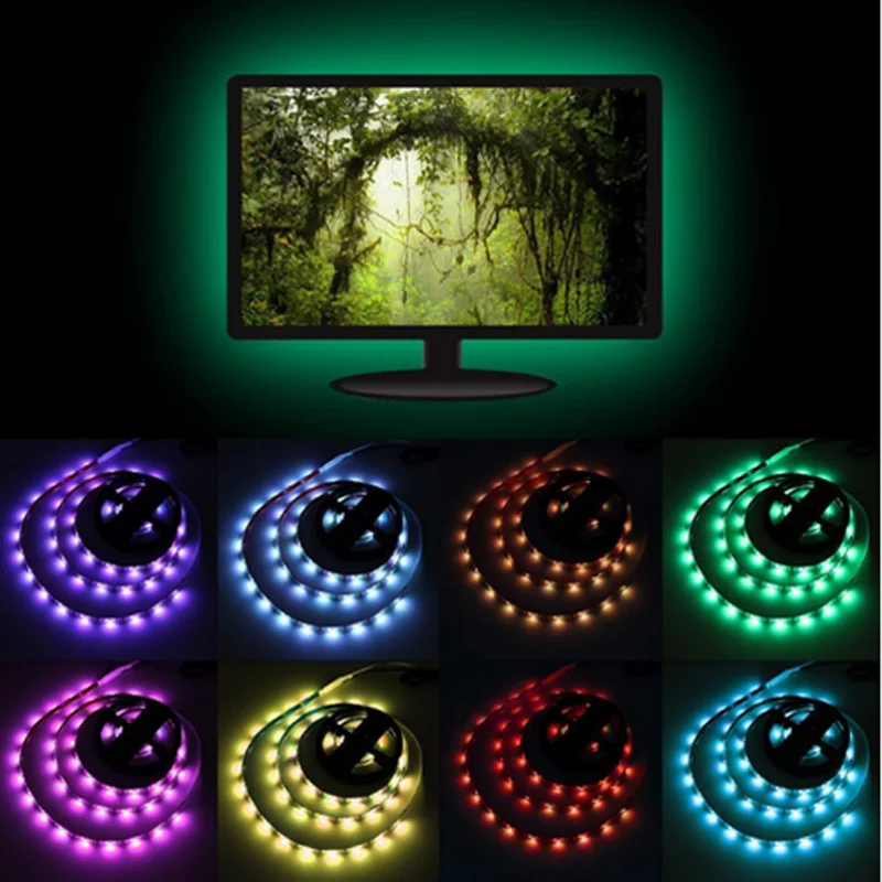 USB Светодиодные ленты 0.5m1m2m3m4x50 2x50 2x100 5050 RGB гибкий свет DC5V Цвет Сменные настольные
