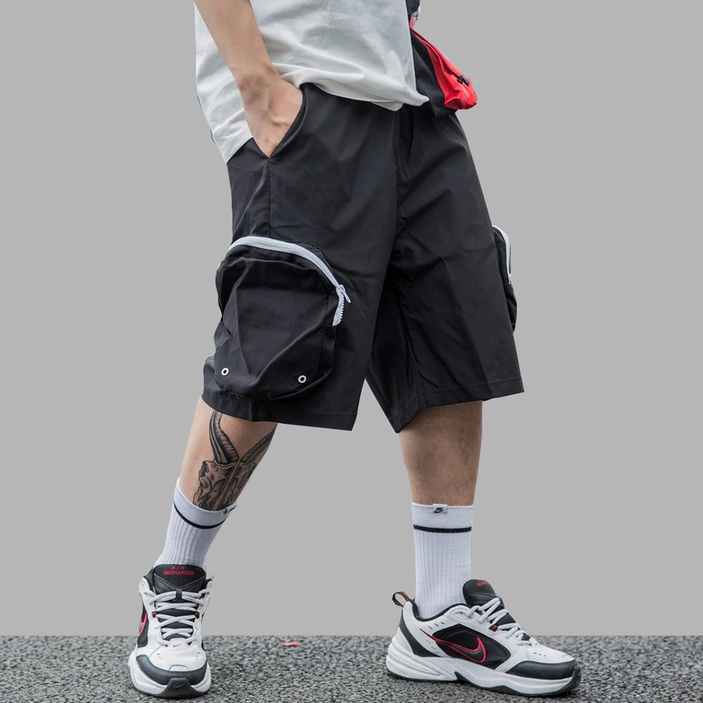 Grandes bolsillos hombres cortos de poliéster corto Jogger Hip, Hip, Hip de entrenamiento de la longitud de la rodilla verano Beachshorts|Pantalones cortos| - AliExpress