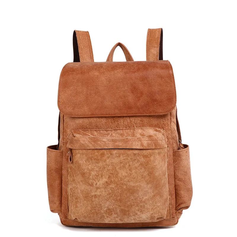 

Vintage Natural Nubuck Cow Leather Men's Backpack Perfect Quality Genuine Leather Senior Grade Students' School Bag