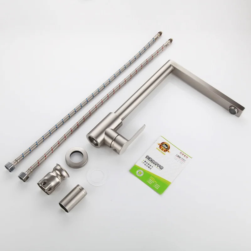 304 stainless steel kitchen faucet, lead-free brushed hot and cold sink, rotatable faucet