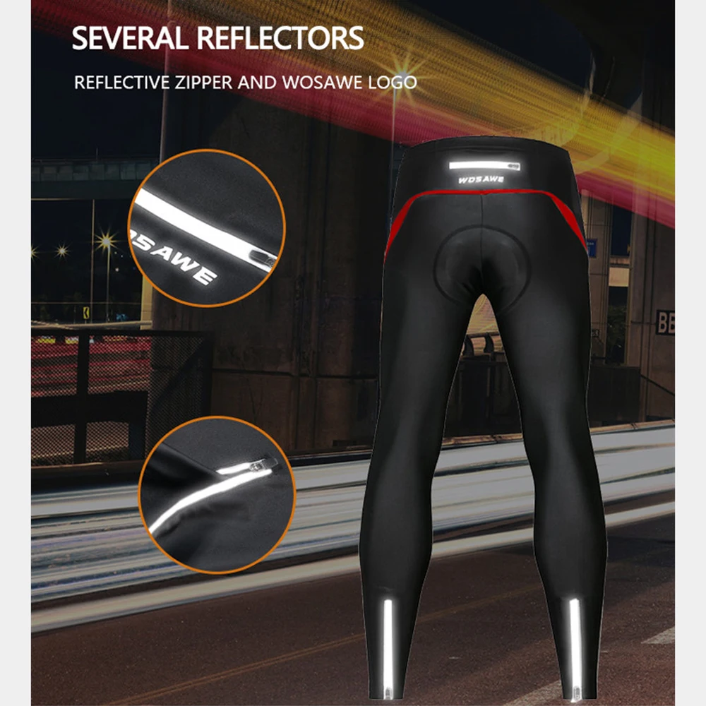 Mens Thermal Cycling Tights Padded Long Pants Zipper Bike Leggings Cold Wear