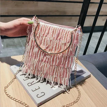 

2019 summer new design women bag Handmade Flower pearl tassel handbag small chain shoulder bag ladies wedding party bag purse