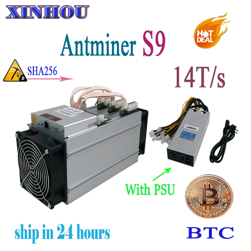 Б/у ASIC miner AntMiner S9 14T SHA256 с БП Btc BCH Майнер экономичный чем Antminer S9k T17e T17 S17 S17e WhatsMiner M3 M20S