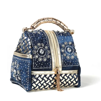 

2018 Designer Woven Women Handbag Famous Brand Rhinestone Totes Shoulder bag Luxury Bags