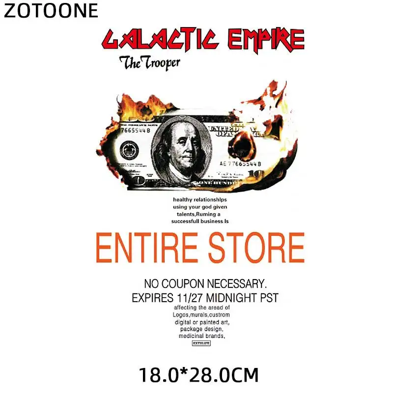 

ZOTOONE Brand Patch Dollar Spoofing Heat Transfer for Clothes Applique DIY Transfert Thermocollants Vetement T Shirt Stickers G