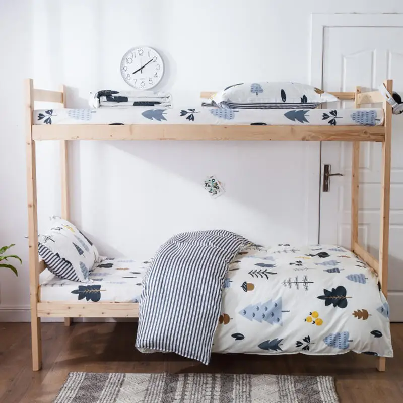 

100% Cotton Bedding Sets Forest Pattern 3pcs Students Dormitory Flat Sheet Duvets Cover Comforter Bed Linen Set With Pillowcase