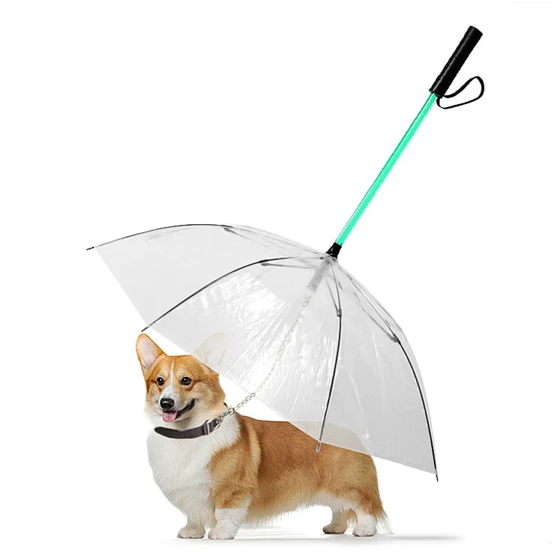 Transparent Pet Umbrella Dog Supplies Creative LED Seven-color Transformation In The Rod Glow Rain Day Hyena Traction Rope Transparent Pet Umbrella Dog Supplies Creative LED Seven-color Transformation In The Rod Glow Rain Day Hyena Traction Rope