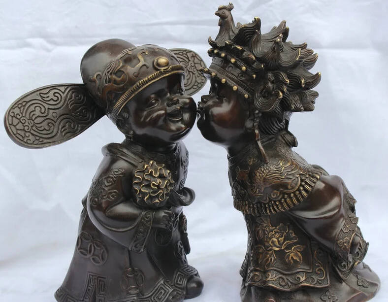 

song voge gem S1986 Lucky China Bronze Wedding Decorate Chinese Style Bride Groom In Kissing Statue