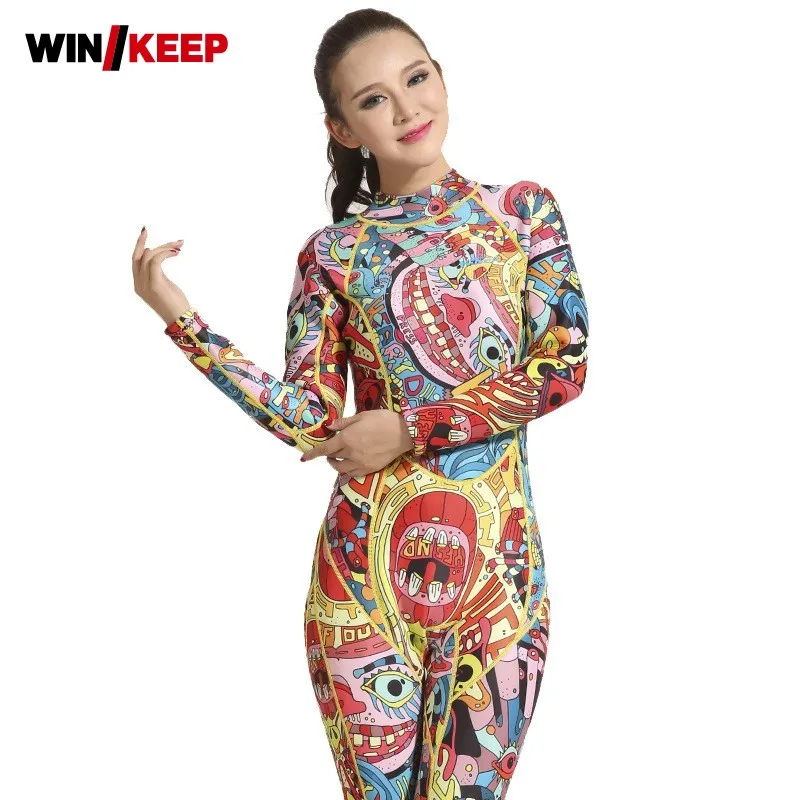 

Professional 3mm Swimwear Women Colored Floral Printed Thermal Rash Guard Full Length One Piece Folk Swimsuit Snorkeling Wetsuit