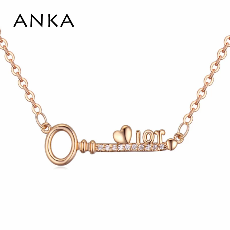 

ANKA charm key to love heart zirconia necklaces & pendants 3 color chain jewelry AAA cubic zirconia necklace women gift 114160