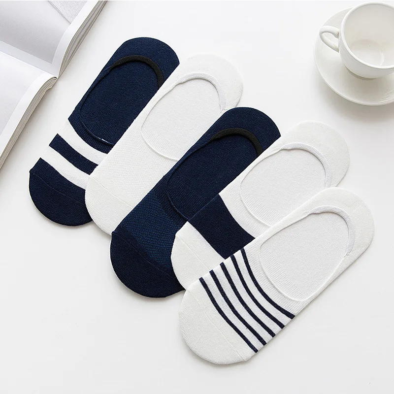 

2 Pairs/Lot New Cotton Sock New Casual Simple Striped Shallow Mouth Invisible Socks Cotton Breathable Boat Socks 5 Colors