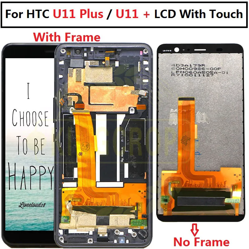 

100% Test For HTC U11+ u11 Plus LCD with frane Display Touch Screen Digitizer Assembly Replacement Parts For HTC U11 + lcd