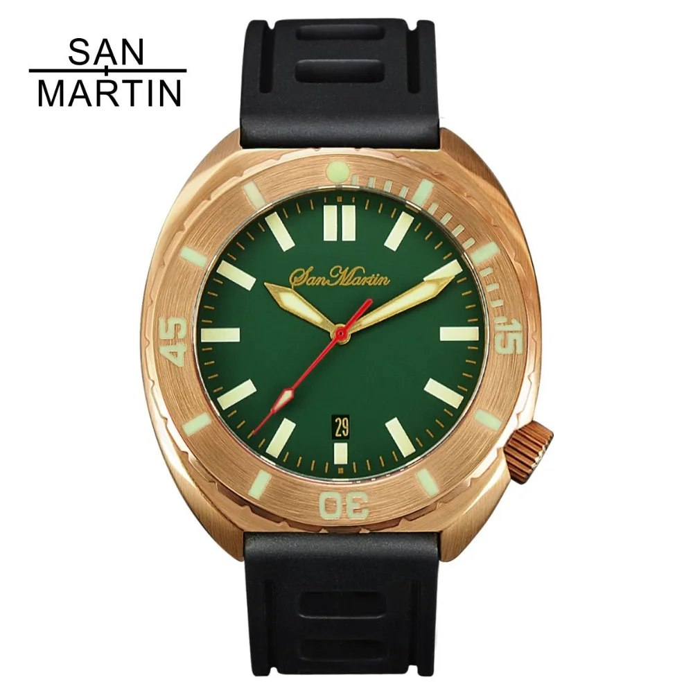 Мужские бронзовые автоматические часы San Martin винтажные наручные для дайвинга