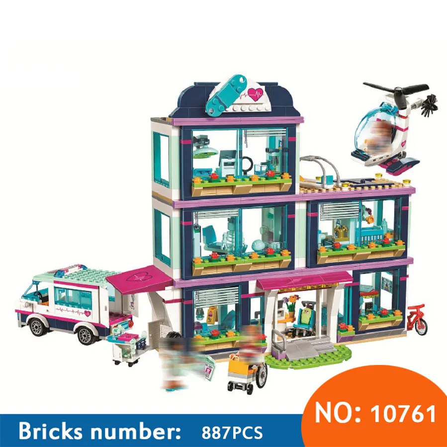 

10761 887Pcs city HeartLake Hospital model Building sets Bricks education Toys For KIDS children gifts Compatible with 41318