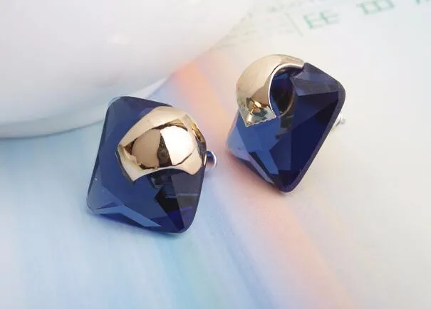 Новые очаровательные модные ювелирные изделия синие кристаллические стразы квадратный серьги-гвоздики новые для женщин золотые серьги аксессуары brincos XY-E664