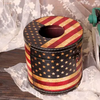 

Zakka Leather Flag pattern tissue box Volume Carton Paper Roll Drawing Box Home Decoration Accessories