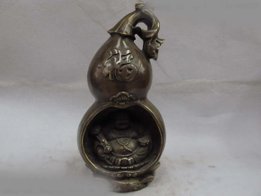 

13 Chinese buddhism folk Bronze Copper wealth Maitreya cucurbit fengshui Statue