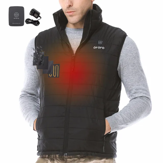 ORORO Mens Winter Black Heated Vest Windbreaker Sleeveless Jacket Water