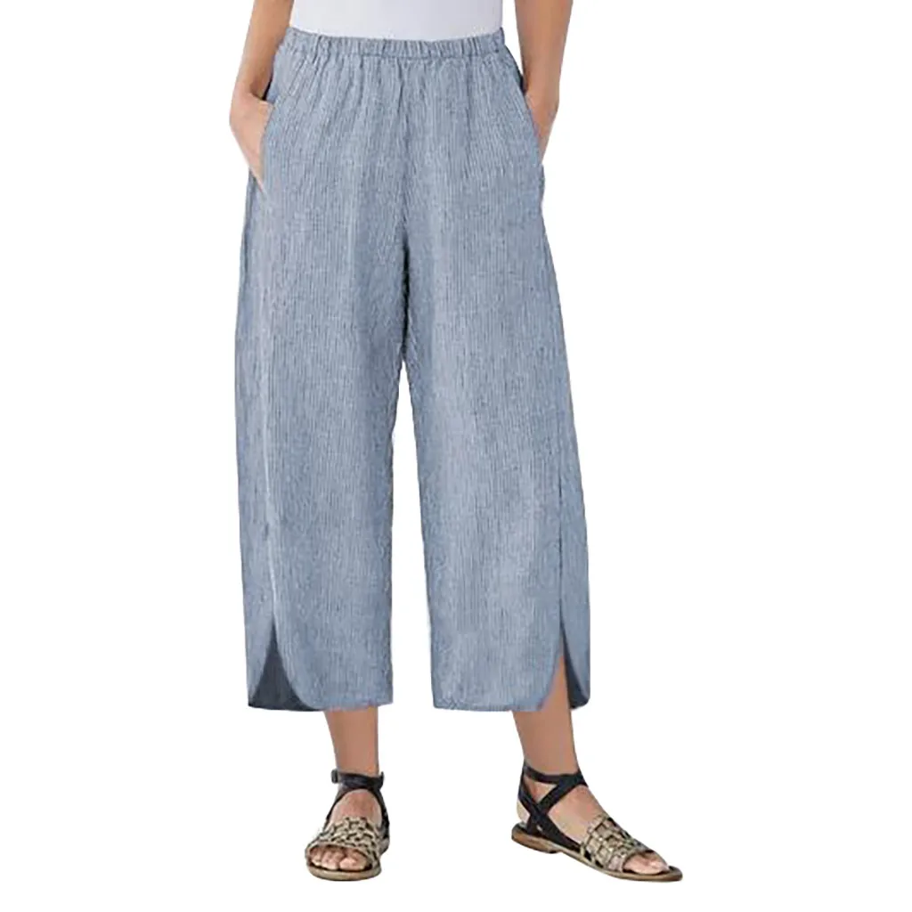 Womail женские брюки модные повседневные свободные брюки льняные с карманом широкие брюки для женщин длинные брюки простые уличные праздничные J710 - Цвет: BU