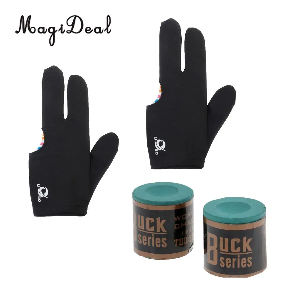 MagiDeal 2 Pieces 3 Finger Pool Shooters Snooker Billiard Cue Glove + 2 Pieces Billiard Chalk