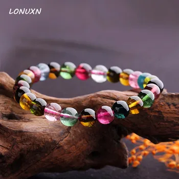 

6mm female genuine Fashion colorful candy color tourmaline bracelet natural tourmaline pure luxurious bracelet for woman