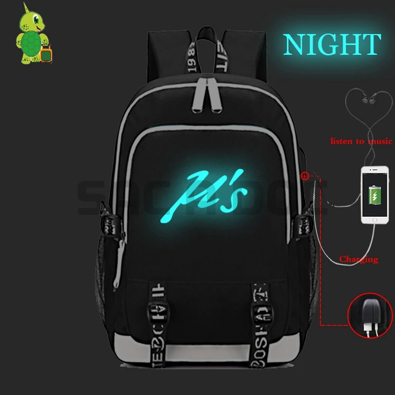 

Love Live USB Charge Headphone Jack Laptop Backpack for Teenage Girls Boys Luminous School Bags Multifunction Travel Rucksack