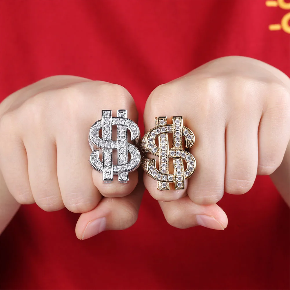 TOPGRILLZ Мода Рок Iced Out Bling Золото Серебро Цвет Доллар США знак кольца AAA кубический циркон хип хоп кольцо для мужчин ювелирные изделия