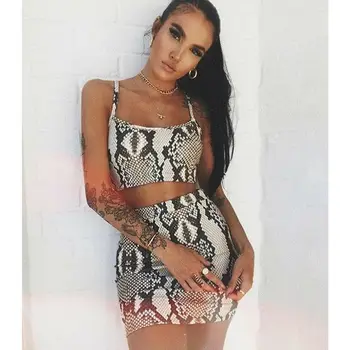 

2pcs Women Summer Sleeveless Evening Party Snake parten +Cocktail Short Mini Slim Dress Clubwear