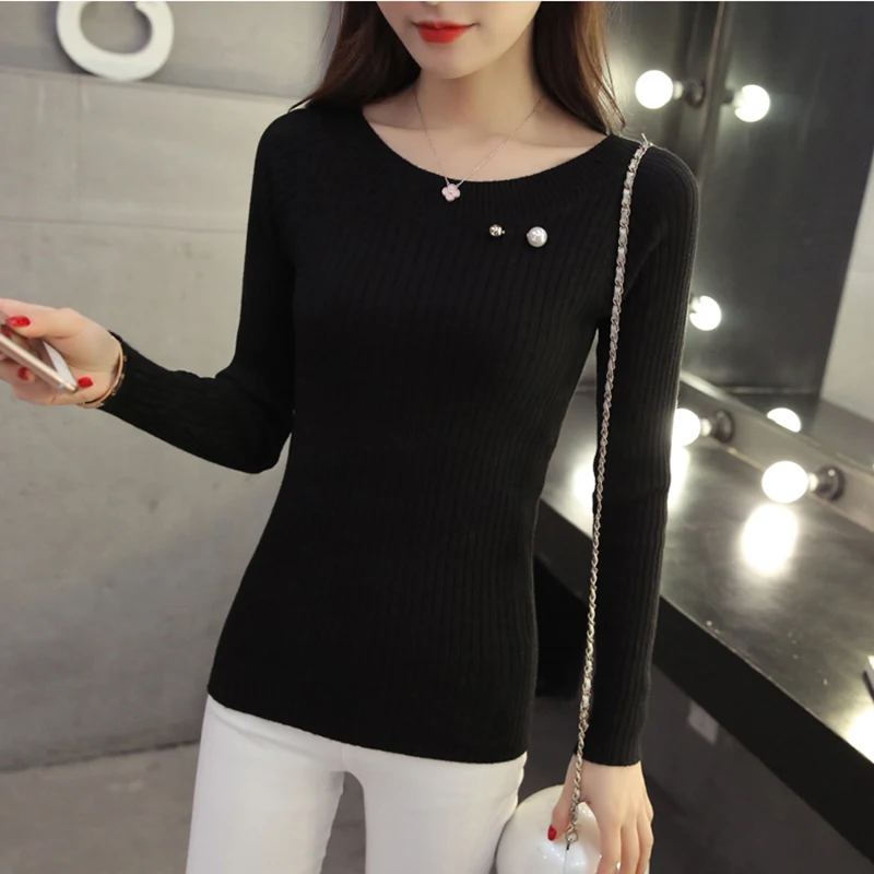Sueter Mujeres 2018 Fashion O Neck Ribbed Knit Sweater Soft Stretch Women Pullover Slim Tight Short Sweaters Winter Pull femme Sueter Mujeres 2018 Fashion O Neck Ribbed Knit Sweater Soft Stretch Women Pullover Slim Tight Short Sweaters Winter Pull femme