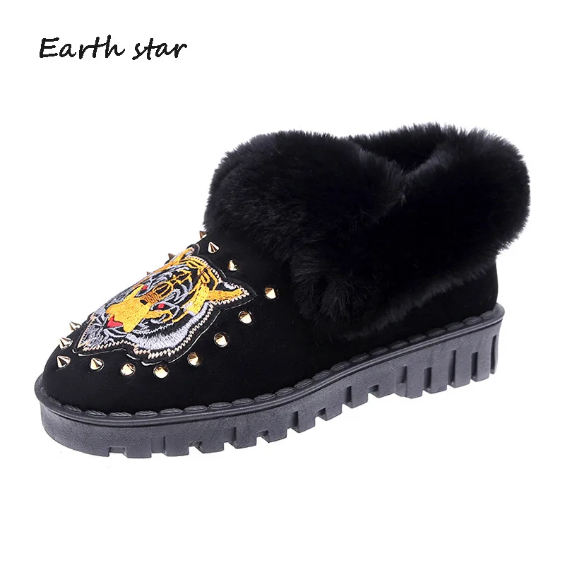 

botas mujer Casual Shoes Women Fashion Brand Warm Snow Boots Rivets Lady chaussure Winter Female footware Fur Girl Ankle Boots