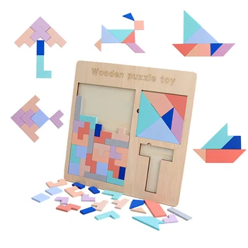 

Candice guo wooden toy wood puzzle board game T shape mtach tangram Multi-function 3 in 1 baby birthday christmas present 1pc