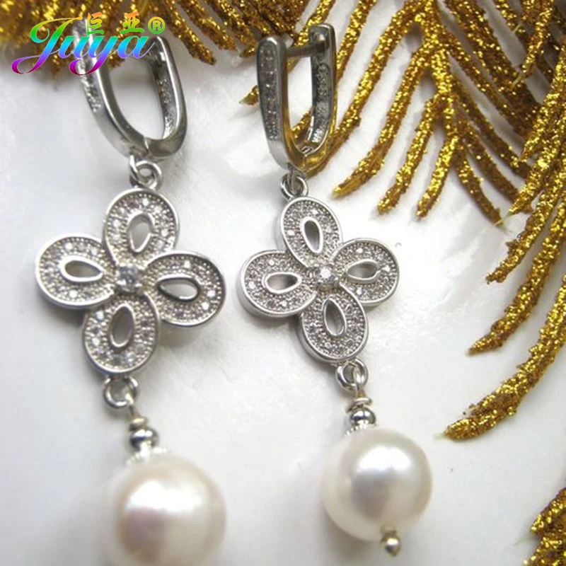 Juya DIY, женский модный браслет, ожерелье, серьги, фурнитура для изготовления, принадлежности для микро ПАВЕ, CZ Соединитель с цветочным узором, амулеты, аксессуары