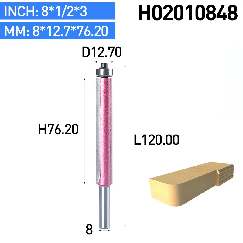HUHAO 1 шт. 8 мм хвостовик Деревообработка заподлицо фрезы для дерева промышленного класса обрезные фрезы с подшипником фрезы - Длина режущей кромки: H02010848