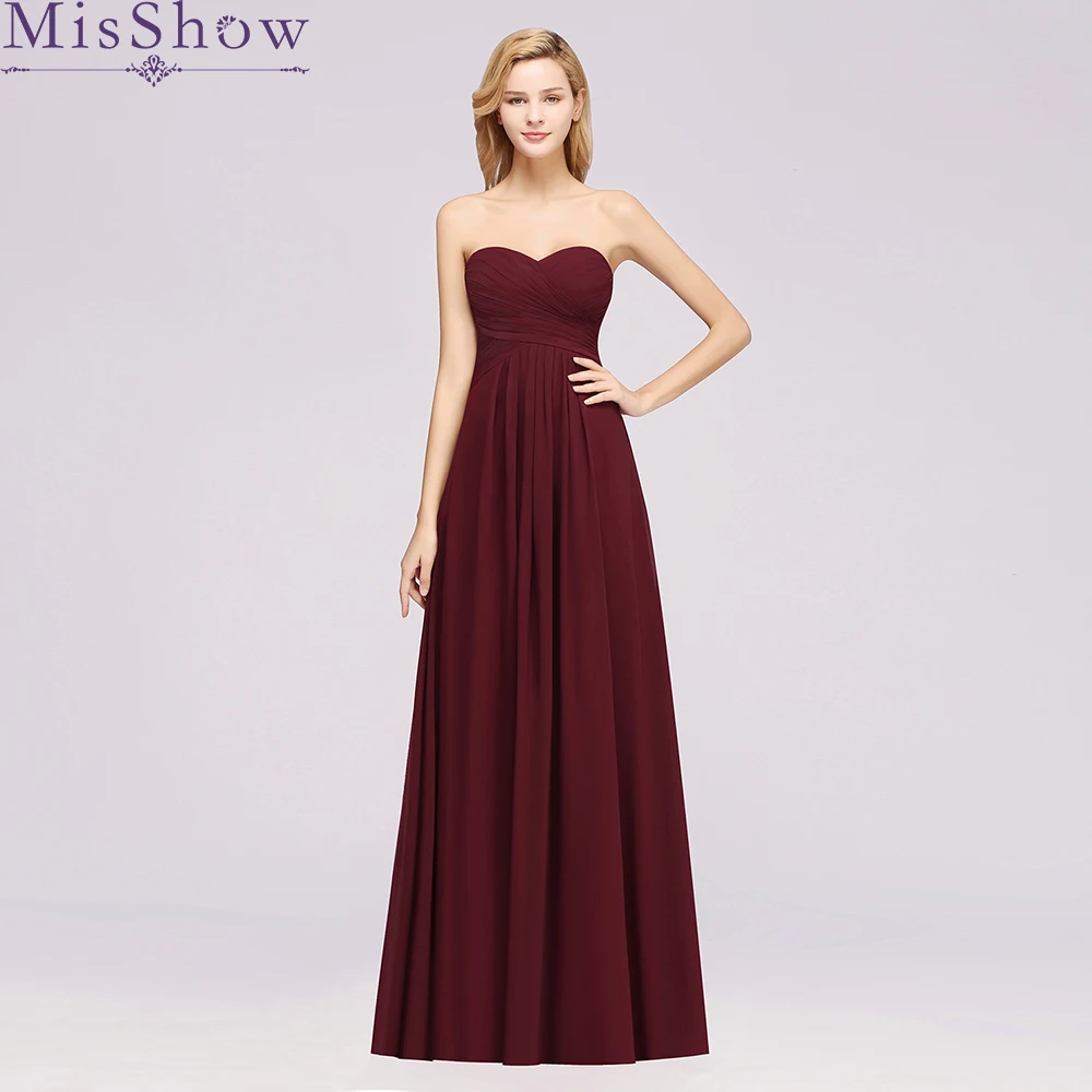

[Custom-made] A-Line Sexy Bridesmaid Dresses Backless Chiffon Burgundy 2019 Long Sweetheart Women for Wedding Party