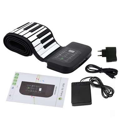 Portable 88 Keys Keyboard Piano Silicone Flexible Roll Up Piano Foldable Keyboard Hand-rolling Piano with Battery Sustain Pedal - Цвет: EU PLUG