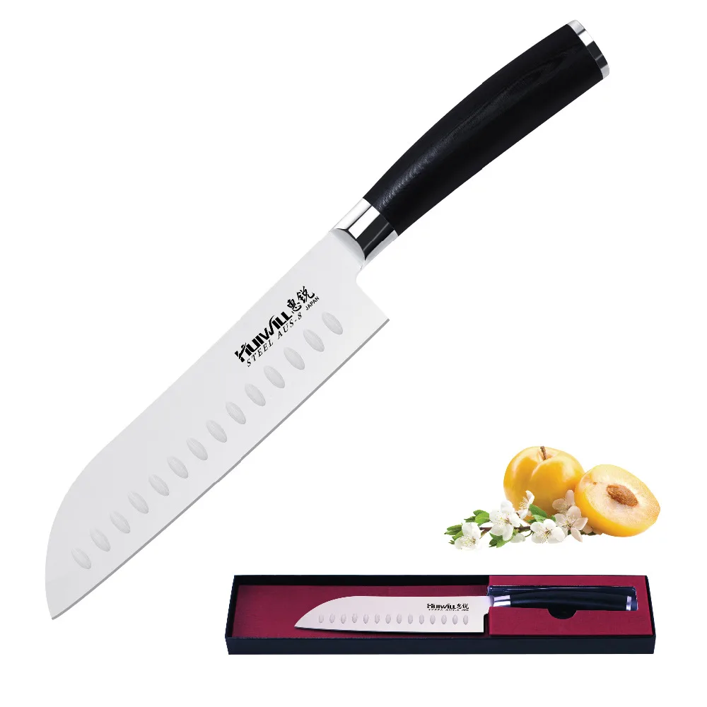 Японские кухонные ножи Huiwill 7 дюймов нержавеющая сталь Santoku chef универсальный нож