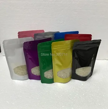 

Multicolor Aluminum Foil Stand Up Zip Lock Bag With Clear Window For Coffee Tea Nut Snack Test Pouches Storage Resealable Bag