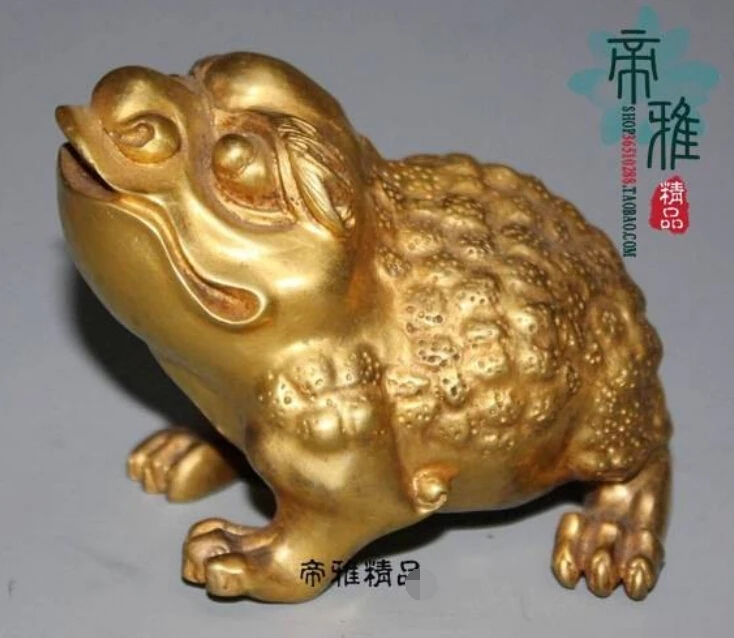 

R0717 Details about China Old Bronze Copper 24K Gild Gold Toad Frog Spittor Auspicious Wealth Statue B0403