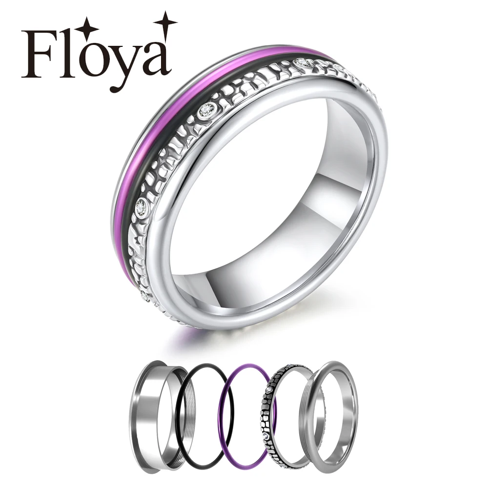 

Floya Filled Cuff Rings Women 6mm Width Stackable Band Ring Statement Multicolor Interchangeable Jewelry Stainless Steel Ring