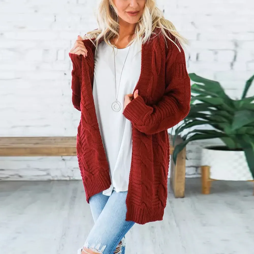 

2019 New Winter Sweater Knitted Cardigan Casual Female Long Sleeve Knitwear Open Front Cardigan Sweaters Casual Outerwear Coat